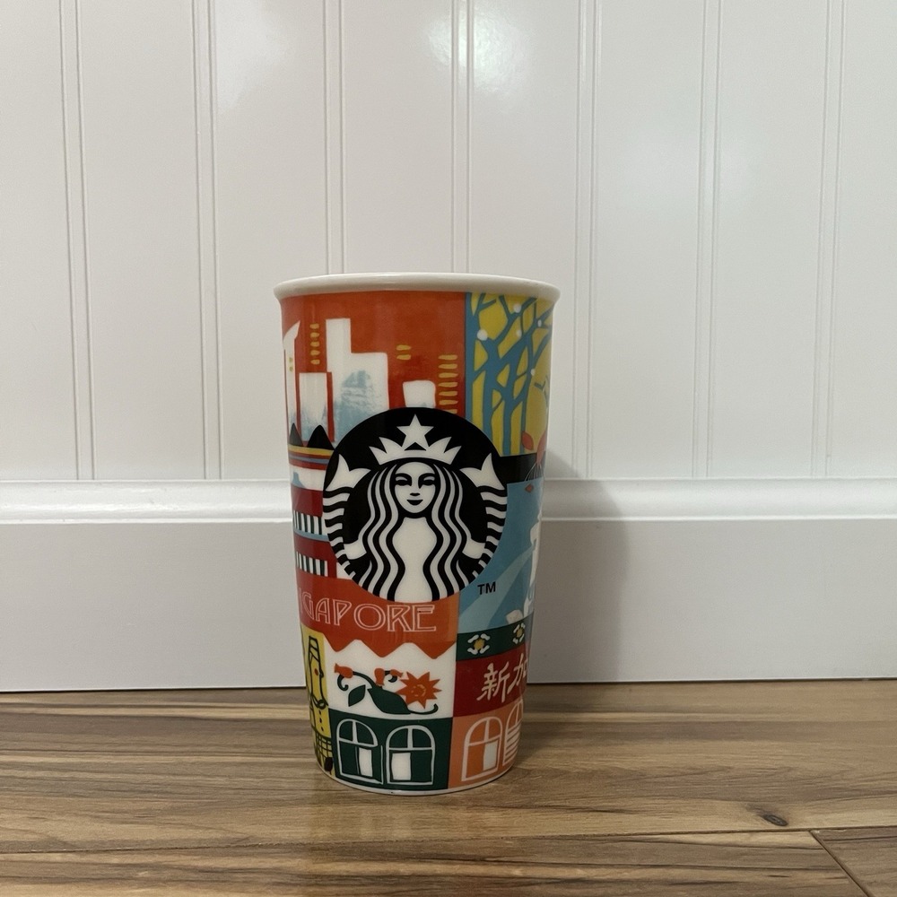 Starbucks Singapore Ceramic Travel Mug 12 Oz Dot Collection Limited Ed W/lid